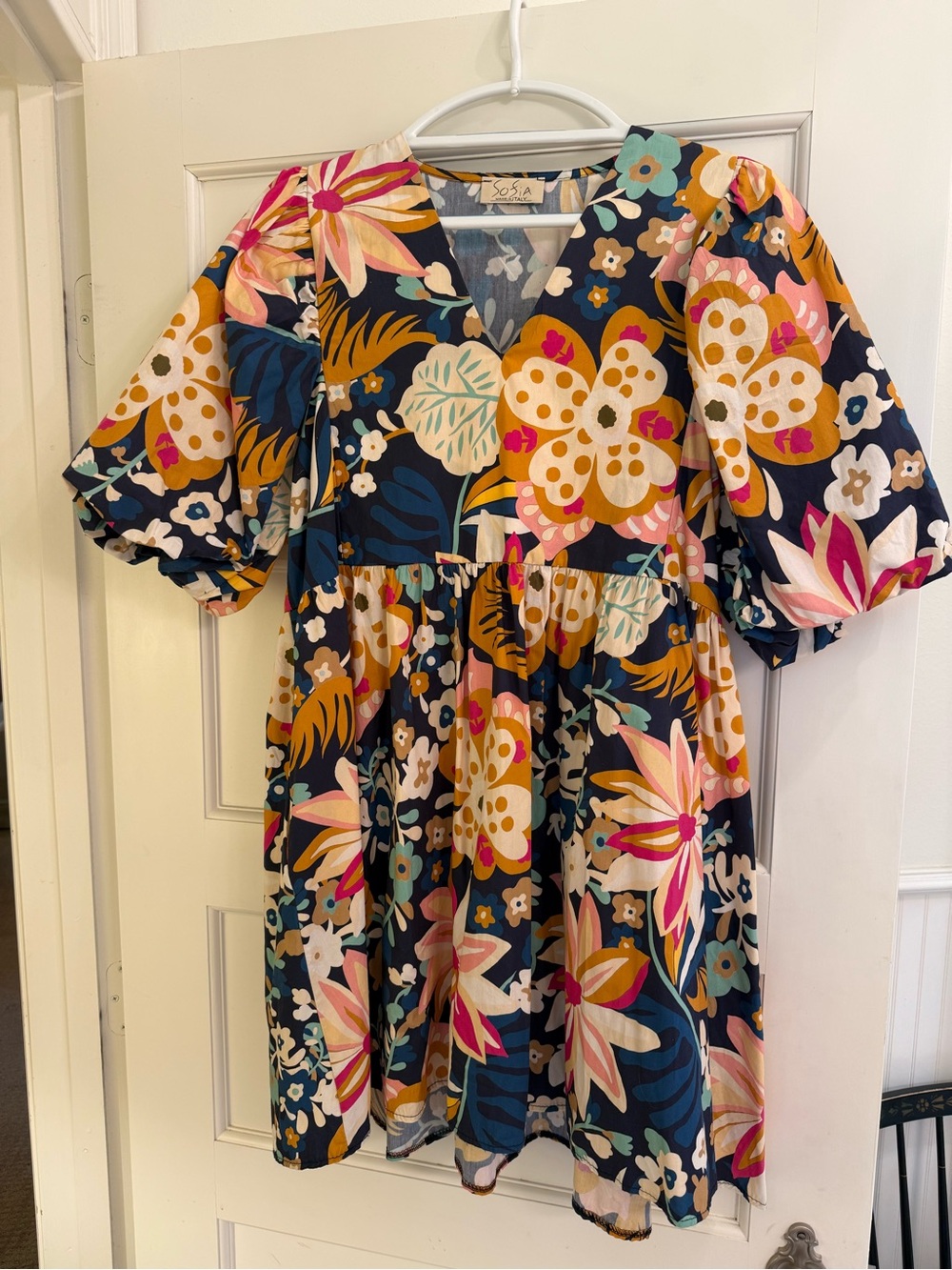 Floral V-Neck Puffy Sleeve Mini Dress